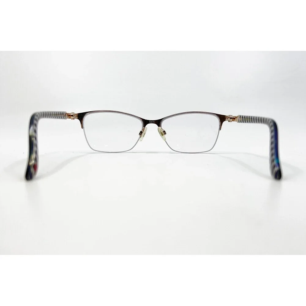 Lulu Guinness Eyeglasses Women Teal Striped Half Rim L794 52-16-135